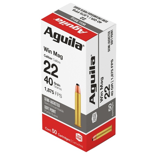 [1B222401] Aguila Ammunition 22WMR 40 Grain Soft Point 50 Round Box 
