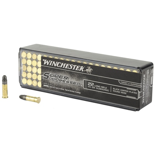 [SUP22LR] Winchester Ammunition Super Suppressed 22LR 45 Grain Black Copper Plated Round Nose 100 Round Box 