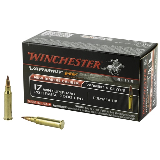 [S17W20] Winchester Ammunition Varmint HV 17WSM 20 Grain Polymer Tip 50 Round Box 