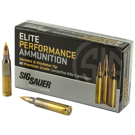 [E223V1-20] Sig Sauer Elite Performance Varmint And Predator 223 Rem 40Gr Tipped Hollow Point 20 Rounds Box 200 Round Case 