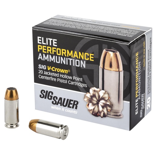 [E40SW1-20] Sig Sauer Elite Performance V-Crown Ammunition 40SW 165 Grain Jacketed Hollow Point 20 Round Box 