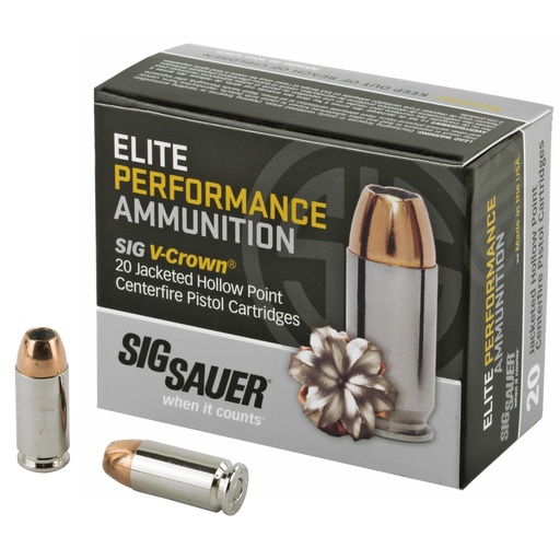 [E40SW2-20] Sig Sauer Elite Performance V-Crown 40 S&W 180 Grain Jacketed Hollow Point 20 Round Box 