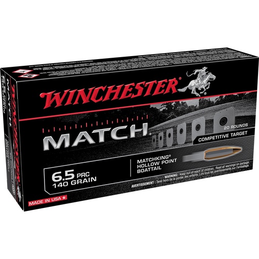 [S65PM] Winchester Ammunition Match Ammunition 6.5 PRC 140 Grain Boat Tail Hollow Point 20 Round Box 