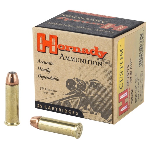 [90362] Hornady,Custom Self Defense 38 Special 158 Grain XTP Jacketed Hollow Point 25 Round Box 