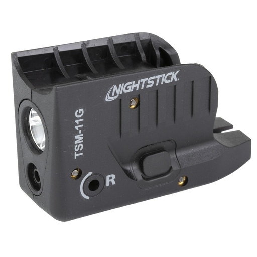 [TSM-11G] Nightstick Subcompact Tactical Weapon-Mounted Light w/ Green Laser Fits Glock 43/43X/48 150 Lumens 2,700 Candela Black .75 Hours of Runtime IP-X4 Water-Resistant Rechargeable Battery 