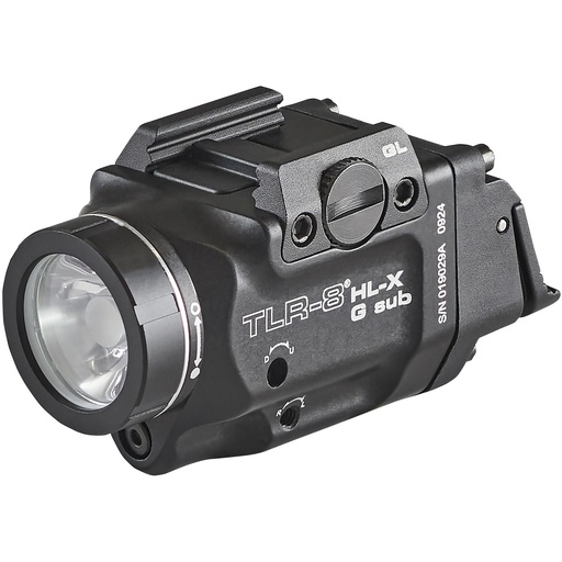 [69476] Streamlight TLR-8 HL-X Sub USB Weaponlight with Green Laser 1,000 Lumens Black Fits GLOCK 43X 48 MOS 43X 48 with Front Rail Includes Mounting Kit with Key Multi-Tool (1) SL-B9 Battery Pack and USB-C Cord 