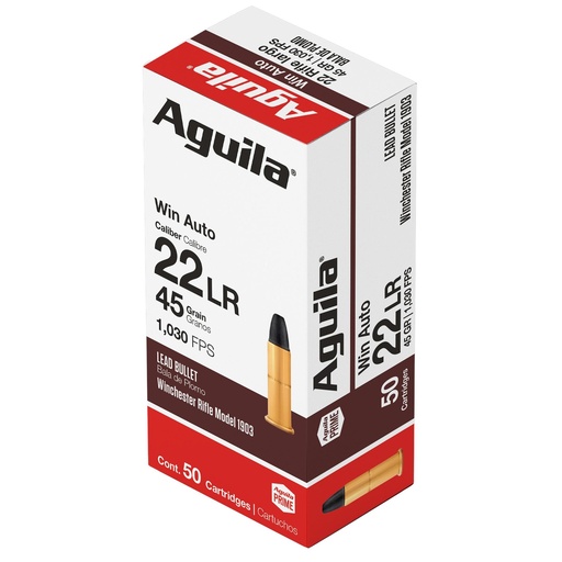 [1B220504] Aguila Ammunition Rifle 22 Winchester Automatic Solid Point Made for Winchester 1903 50 Round Box 
