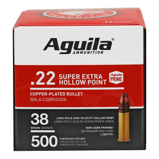 [1B221118] Aguila Ammunition Rimfire 22 LR 38Gr Hollow Point Hi-Velocity 500 Round Box 