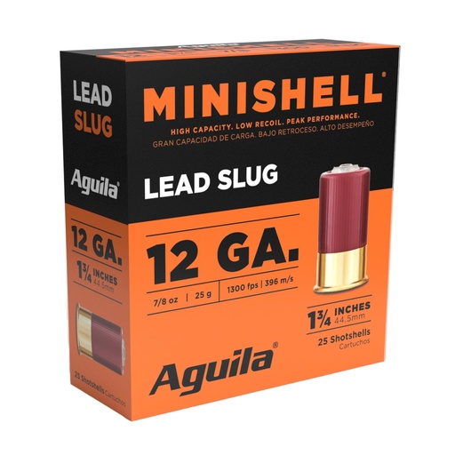 [1CHB1386] Aguila Ammunition Minishell 12 Gauge 1.75 Slug 25 Round Box 