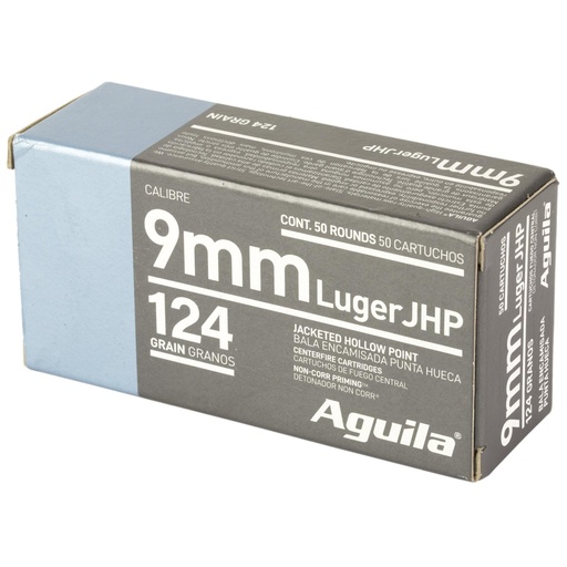 [1E092125] Aguila Ammunition Pistol 9mm 124Gr Jacketed Hollow Point 50 Round Box 