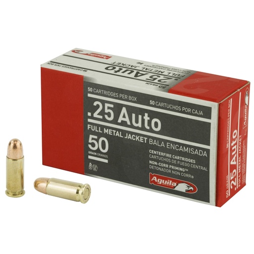 [1E252110] Aguila Ammunition Pistol 25 ACP 50 Grain Full Metal Jacket 50 Round Box 