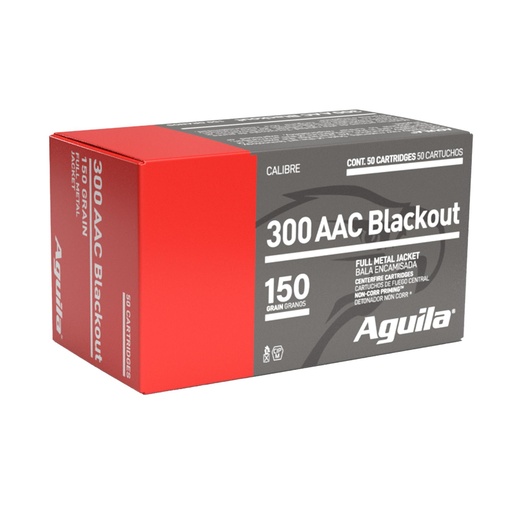 [1E300110] Aguila Ammunition 300 Blackout 150 Grain Full Metal Jacket 50 Round Box 