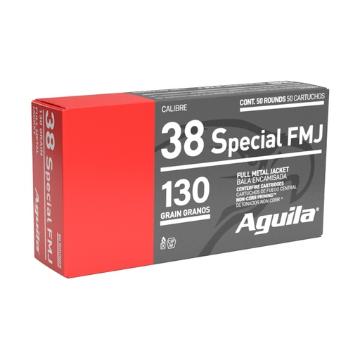 [1E382521] Aguila Ammunition Pistol 38 Special 130 Grain Full Metal Jacket 50 Round Box 