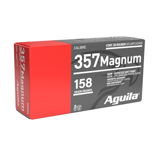 [1E572823] Aguila Ammunition Pistol 357 Mag 158 Grain Semi Jacketed Soft Point 50 Round Box 
