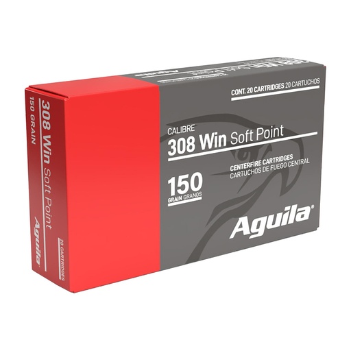 [8090AG] Aguila Ammunition Rifle 308 Winchester 150 Grain Soft Point 20 Round Box 