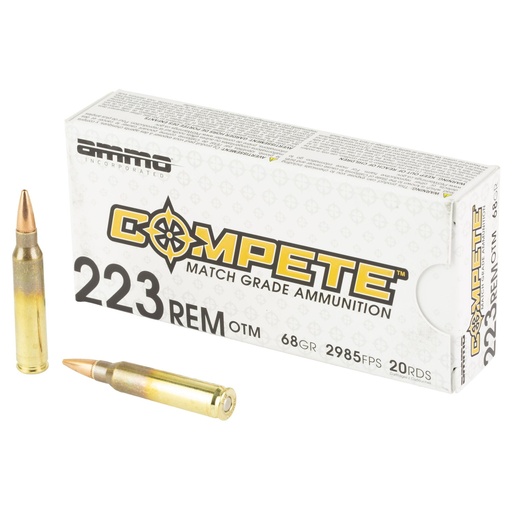 [223068-OTM-A20] Ammo Inc Compete 223 Remington 68 Grain Open Tip Match Bullet 20 Round Box 