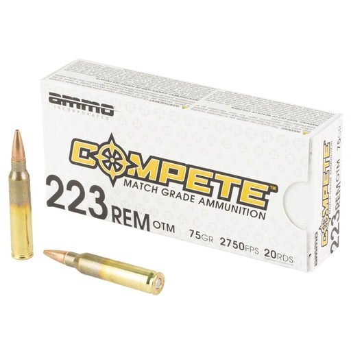 [223075-OTM-A20] Ammo Inc Compete 223 Remington 75 Grain Open Tip Match Bullet 20 Round Box 