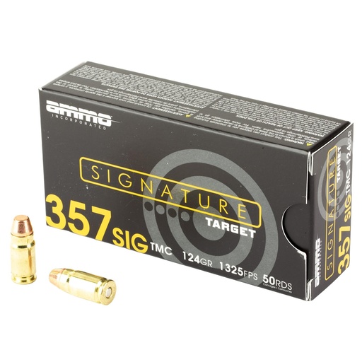 [357S124TMC-A50] Ammo Inc Signature Target 357 Sig 124 Grain Total Metal Coating Bullet 50 Round Box 