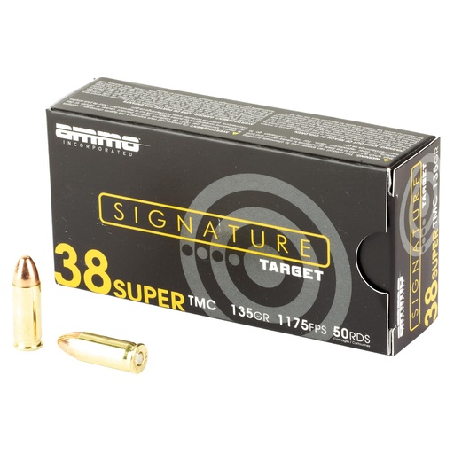 [38S135TMC-A50] Ammo Inc Signature Target 38 Super 135 Grain Total Metal Coating Bullet 50 Round Box 