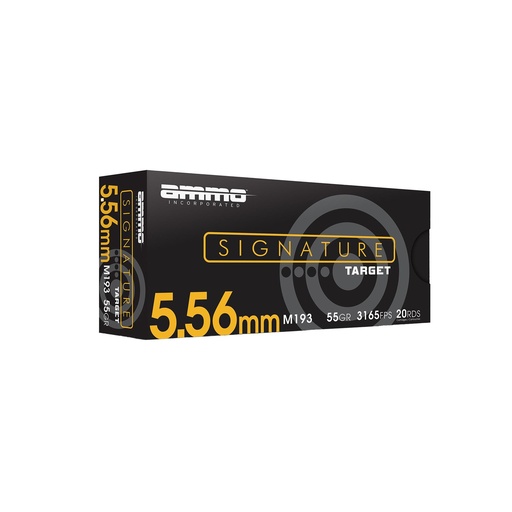 [556055M193-A20] Ammo Inc Signature Target M193 556NATO 55 Grain Full Metal Jacket Bullet 20 Round Box 