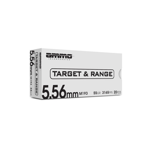 [556055M193-TR20] Ammo Inc Target & Range M193 556NATO 55 Grain Full Metal Jacket Bullet 20 Round Box 