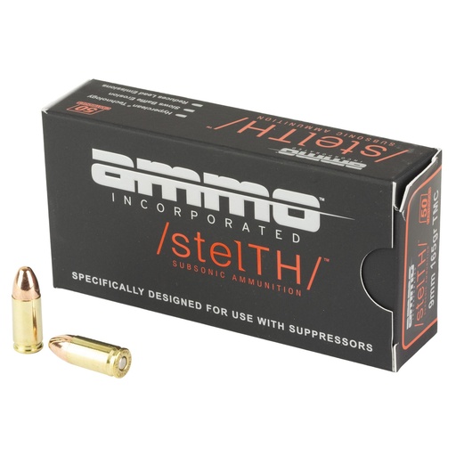 [9165TMC-STL] Ammo Inc Stealth Subsonic 9mm 165 Grain Total Metal Coating Bullet 50 Round Box 