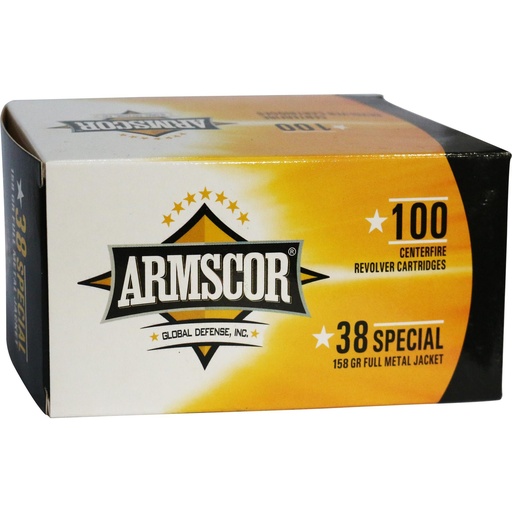 [50449] Armscor Ammo 38 Special 158 Grain Full Metal Jacket 100 Round Box 