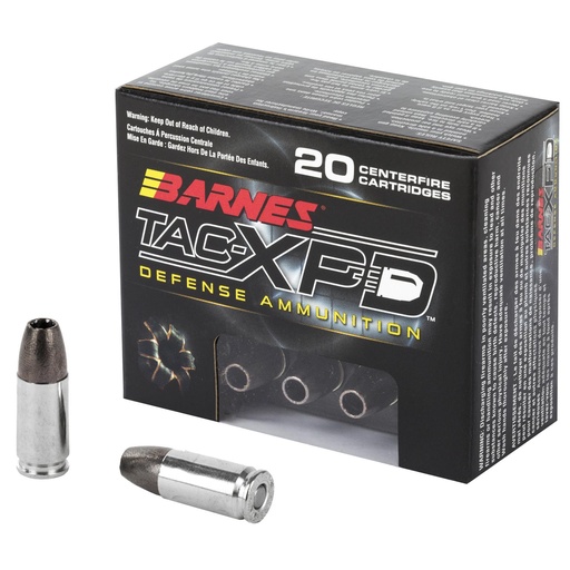 [21551] Barnes TAC-XPD 9mm+P 115 Grain TAC-XP Hollow Point Lead Free 20 Round Box California Certified Nonlead Ammunition 