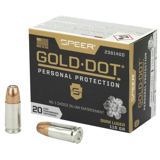 [23614GD] Speer Ammunition Speer Gold Dot Personal Protection 9mm 115 Grain Hollow Point 20 Round Box 