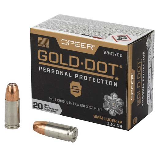 [23617GD] Speer Ammunition Speer Gold Dot Personal Protection 9mm 124 Grain Hollow Point +P 20 Round Box 