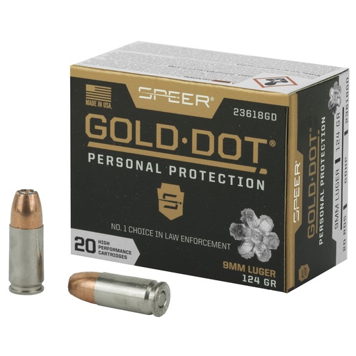 [23618GD] Speer Ammunition Speer Gold Dot Personal Protection 9mm 124 Grain Hollow Point 20 Round Box 