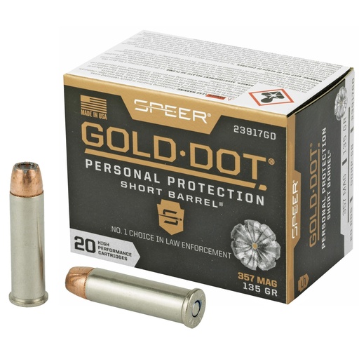 [23917GD] Speer Ammunition Speer Gold Dot Personal Protection 357MAG 135 Grain Hollow Point Short Barrel 20 Round Box 
