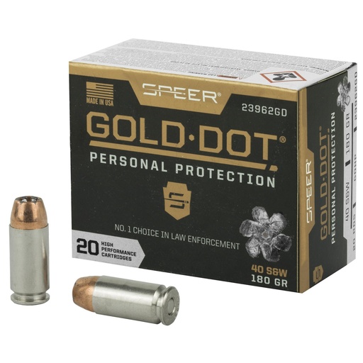[23962GD] Speer Ammunition Speer Gold Dot Personal Protection 40S&W 180 Grain Hollow Point 20 Round Box 