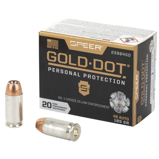 [23964GD] Speer Ammunition Speer Gold Dot Personal Protection 45ACP 185 Grain Hollow Point 20 Round Box 