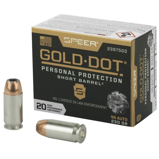 [23975GD] Speer Ammunition Speer Gold Dot Personal Protection 45ACP 230 Grain Hollow Point Short Barrel 20 Round Box 