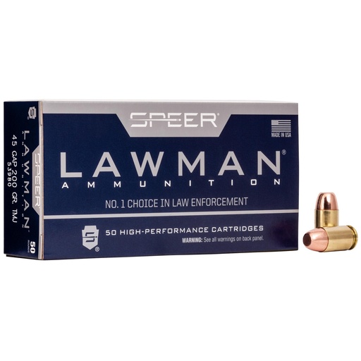 [53980] Speer Ammunition Speer Lawman 45GAP 200 Grain Total Metal Jacket 50 Round Box 