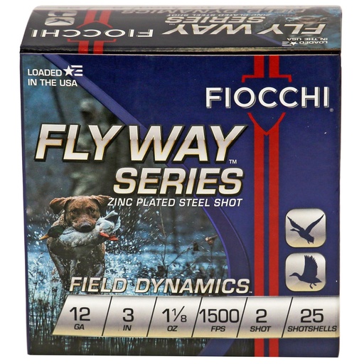 [123ST2] Fiocchi Ammunition Flyway Steel 12 Gauge 3 #2 Steel Shot Waterfowl 25 Round Box 