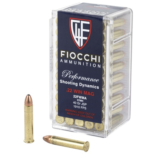 [22FWMA] Fiocchi Ammunition Rimfire 22WMR 40 Grain Jacketed Soft Point 50 Round Box 