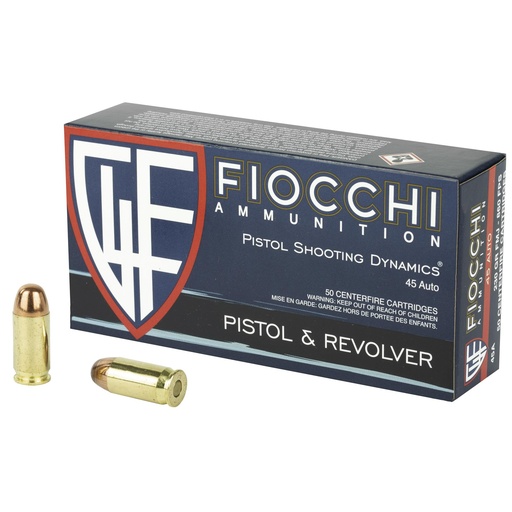 [45A500] Fiocchi Ammunition Centerfire Pistol 45ACP 230 Grain Full Metal Jacket 50 Round Box 