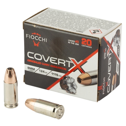 [9CCWB] Fiocchi Ammunition COVERT X 9MM 124 Grain Jacketed Hollow Point 20 Round Box 