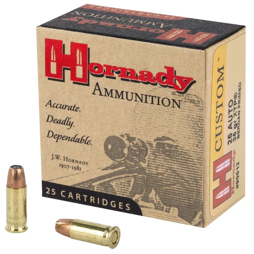[90012] Hornady Custom Self Defense 25ACP 35 Grain XTP 25 Round Box 