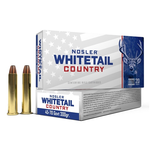 [40145] Nosler Whitetail Country 45-70 Government 300 Grain Straight Wall Bullet 20 Round Box 