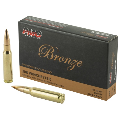 [308B] PMC Ammunition Bronze 308 Winchester 147 Grain Full Metal Jacket 20 Round Box 
