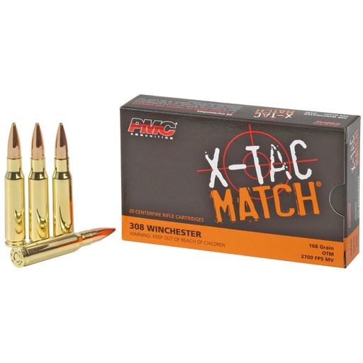 [308XM] PMC Ammunition XTAC Match 308 Winchester 168 Grain Open Tip Match 20 Round Box 
