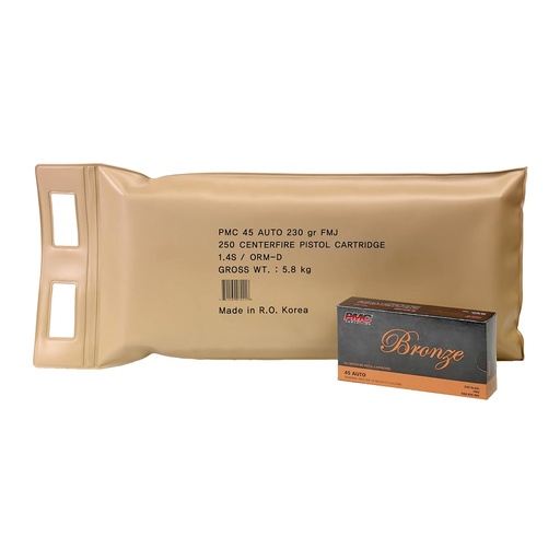 [45A-BP] PMC Ammunition Bronze 45ACP 230 Grain Full Metal Jacket 250 Round Bulk Pack 