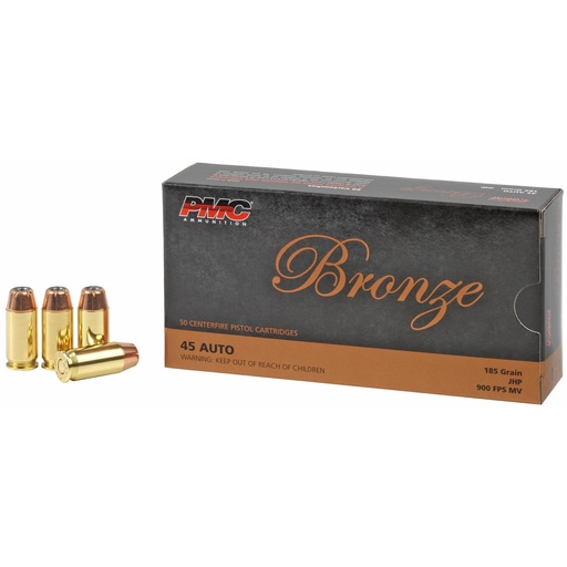 [45B] PMC Ammunition Bronze 45ACP 185 Grain Jacketed Hollow Point 50 Round Box 