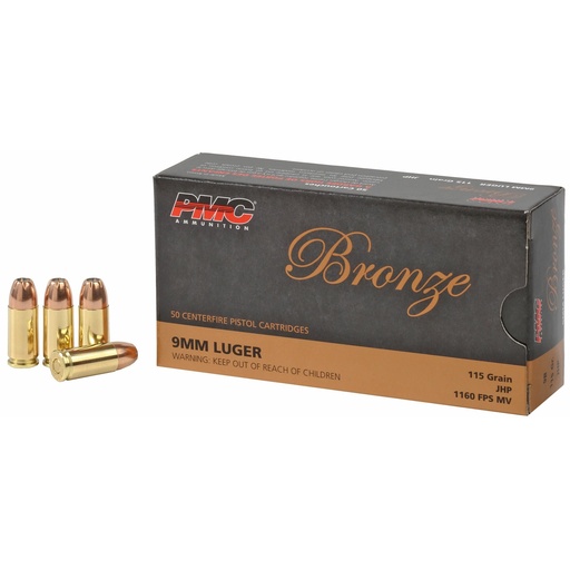 [9B] PMC Ammunition Bronze 9MM 115 Grain Jacketed Hollow Point 50 Round Box 