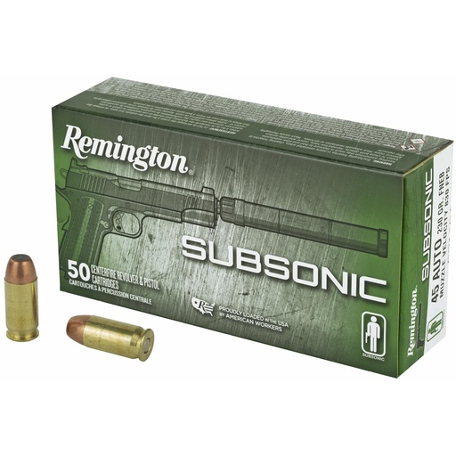 [28428] Remington Subsonic 45 ACP 230 Grain Flat Nose Enclosed Bullet 50 Round Box 