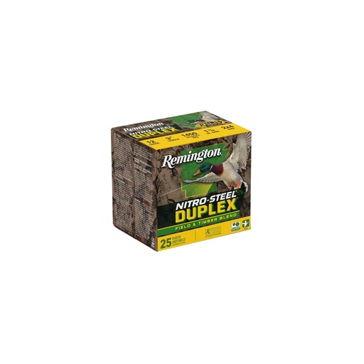 [R20049] Remington Nitro Steel Duplex Field & Timber 12 Gauge 3 #2 and #4 Shot Zinc Plated 25 Round Box 