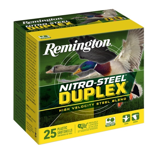 [R26643] Remington Nitro Steel Duplex Magnum 12 Gauge 3 #2 and #6 Shot Zinc-Plated Steel 25 Round Box 